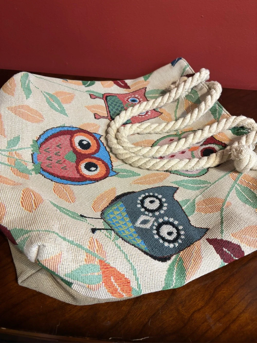 Canvas Owl Tote Bag in Multi-Color